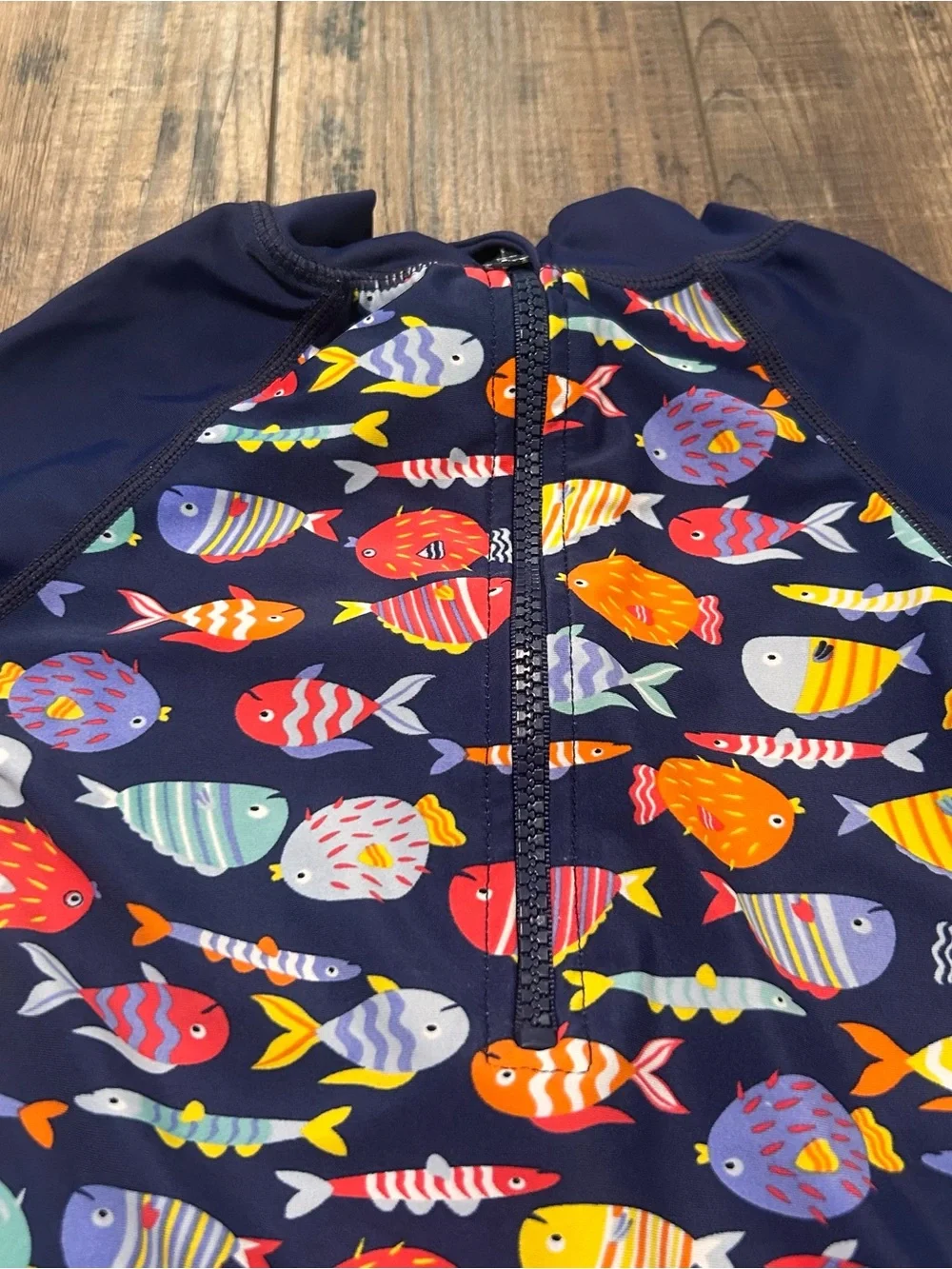 UP And FAST Infant Boys Navy Blue Fish Print Rash Guard Swimsuit 24-36 Months